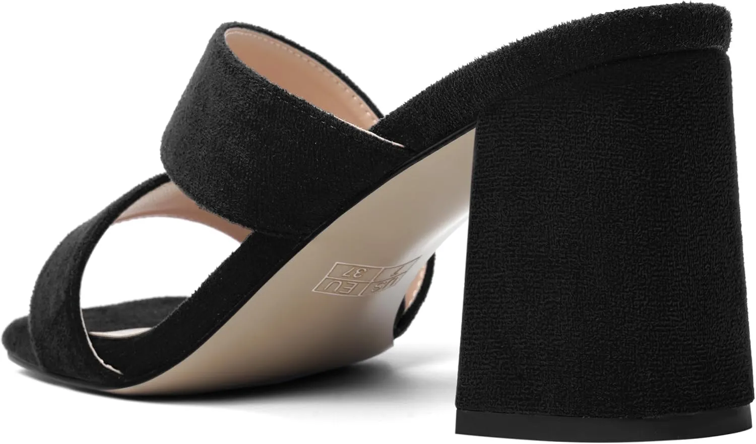 ROSERWISH Womens Open Toe Comfortable Suede Dating Slip On Casual Block Mid Heel Heeled Sandals 2.5 Inch