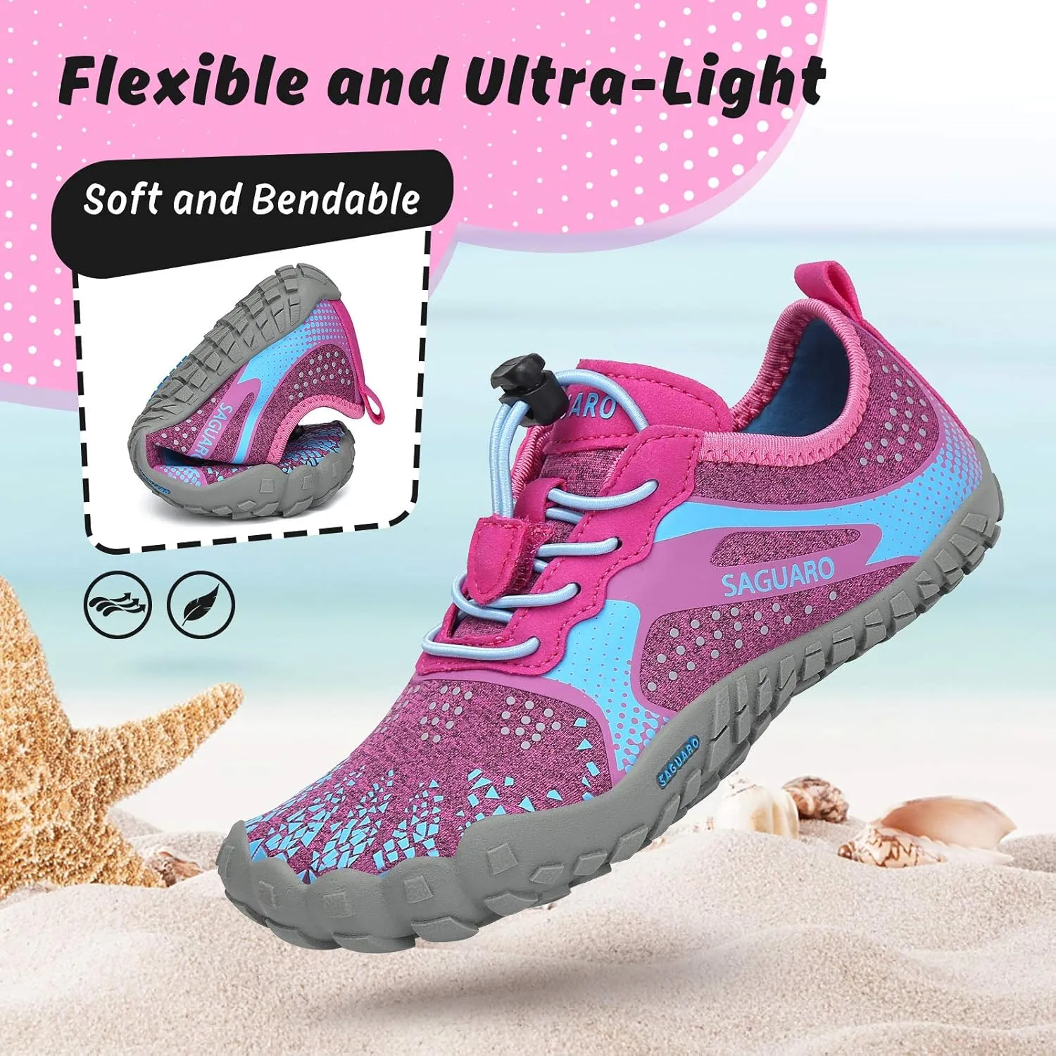 SAGUARO Kids' Barefoot Shoes Boys Girls Quick Dry Aqua Athletic Sneakers Lightweight Sport Footwear Toddler Water Shoes