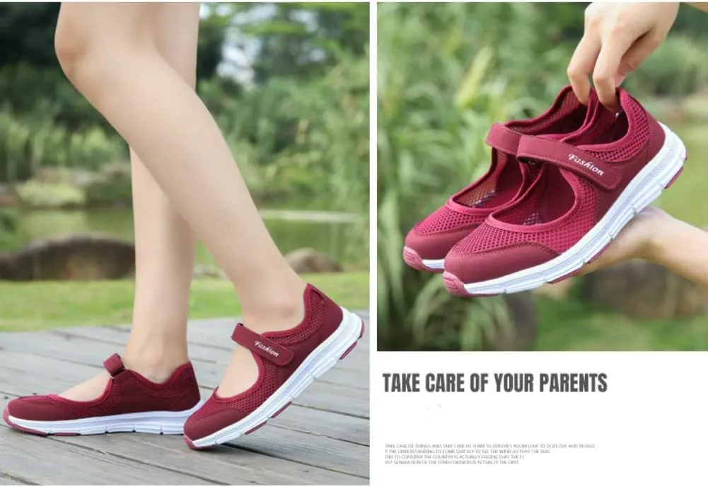 SAGUARO Women's Breathable Walking Shoes Ladies Fashion Mary Jane Sneakers Adjustable Working Nurse Shoes Lightweight Flats Roll I