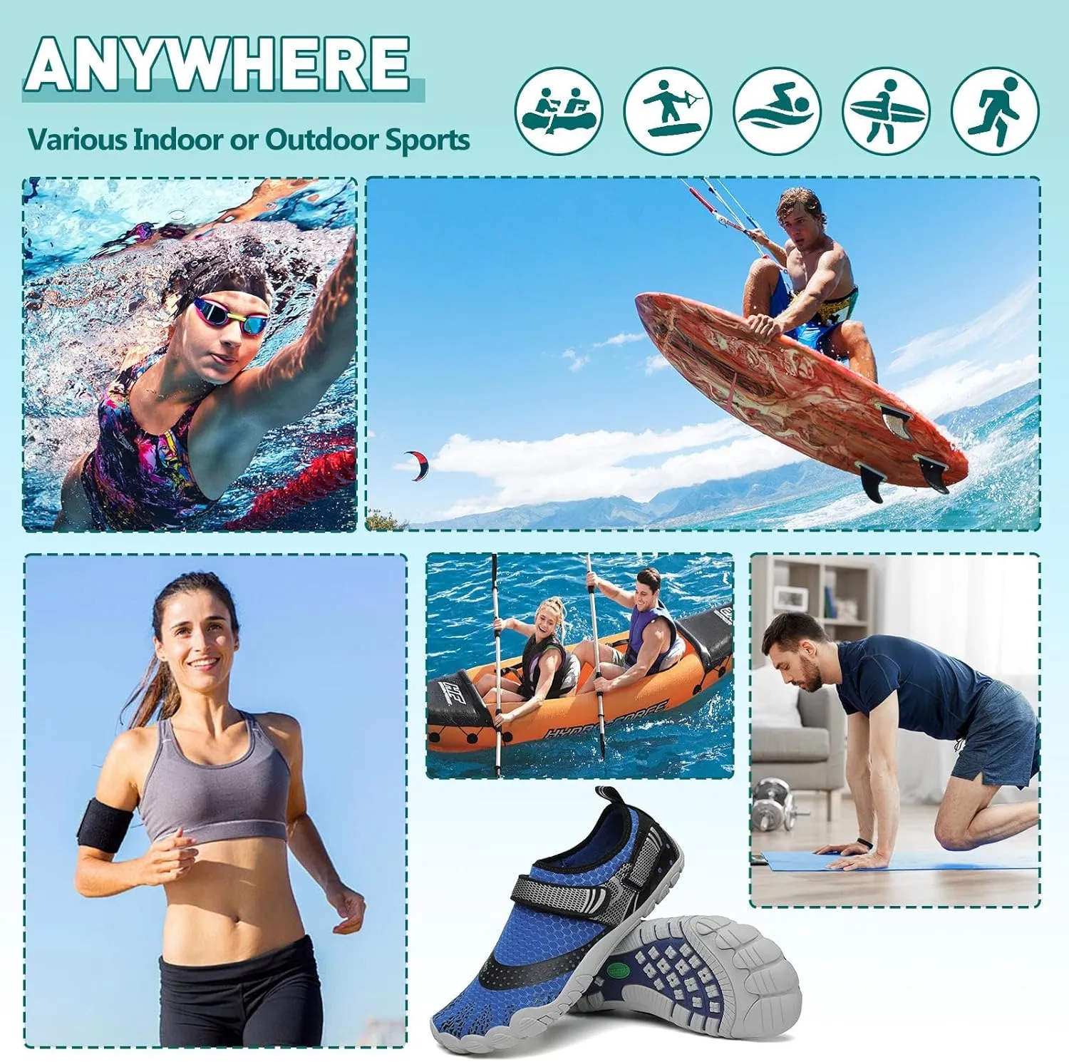 SAGUARO Women's Men's Water Shoes Quick-Dry Swiming Aqua Surf Beach Kayak Barefoot Shoes Wide Toe Box