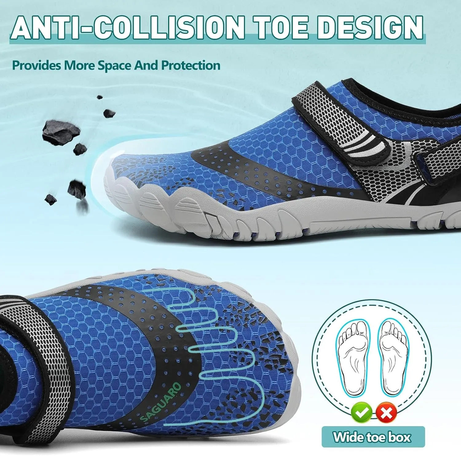 SAGUARO Women's Men's Water Shoes Quick-Dry Swiming Aqua Surf Beach Kayak Barefoot Shoes Wide Toe Box
