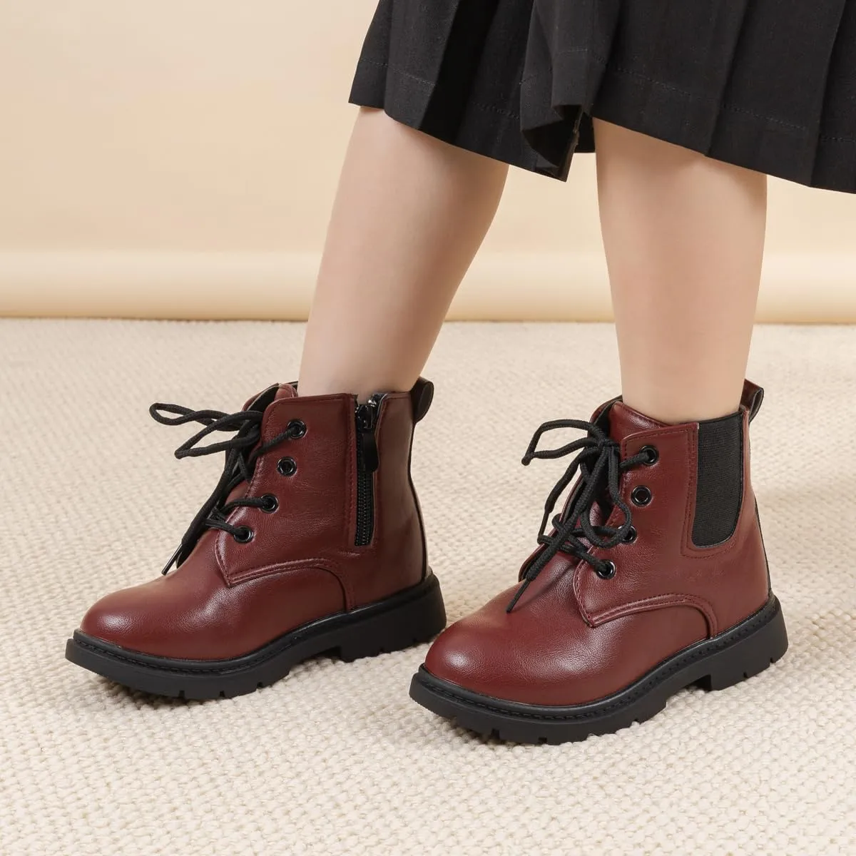 Sawimlgy Toddler Boys Girls Classic Hiking Boots PU Leather Outdoor Four Seasons Ankle Sneaker High Top Durable Rubber Sole Casual Shoes