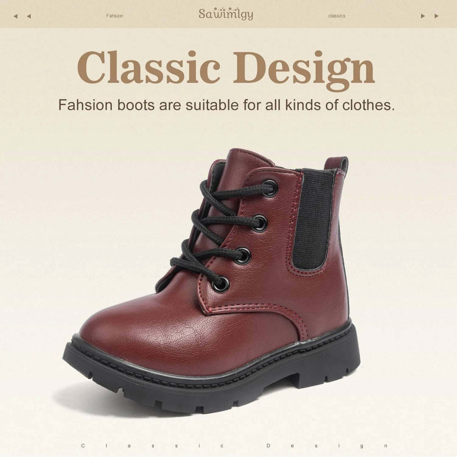Sawimlgy Toddler Boys Girls Classic Hiking Boots PU Leather Outdoor Four Seasons Ankle Sneaker High Top Durable Rubber Sole Casual Shoes