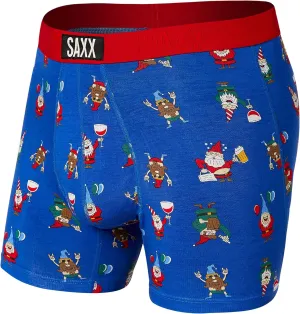 Saxx Men's Underwear - Vibe Boxer Briefs with Built-in Ballpark Pouch Support, Peak Blue Party Gnomes, Large