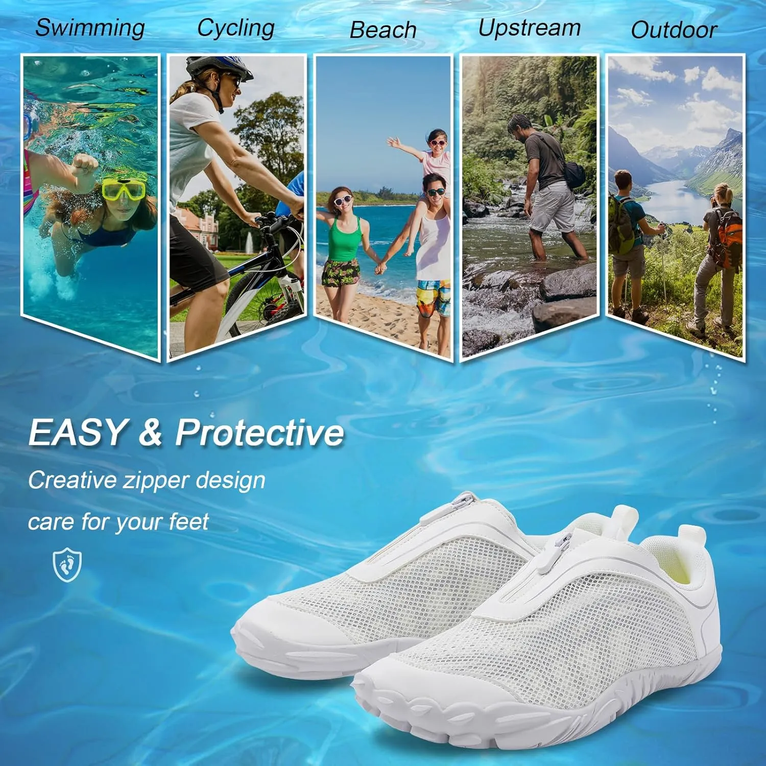 Scurtain Unisex Mens Womens Water Shoes Athletic Sports Aqua Shoes Barefoot Hiking Water Shoes Quick Dry Yoga Pool Swim Surf Beach Walking Shoes with Zipper