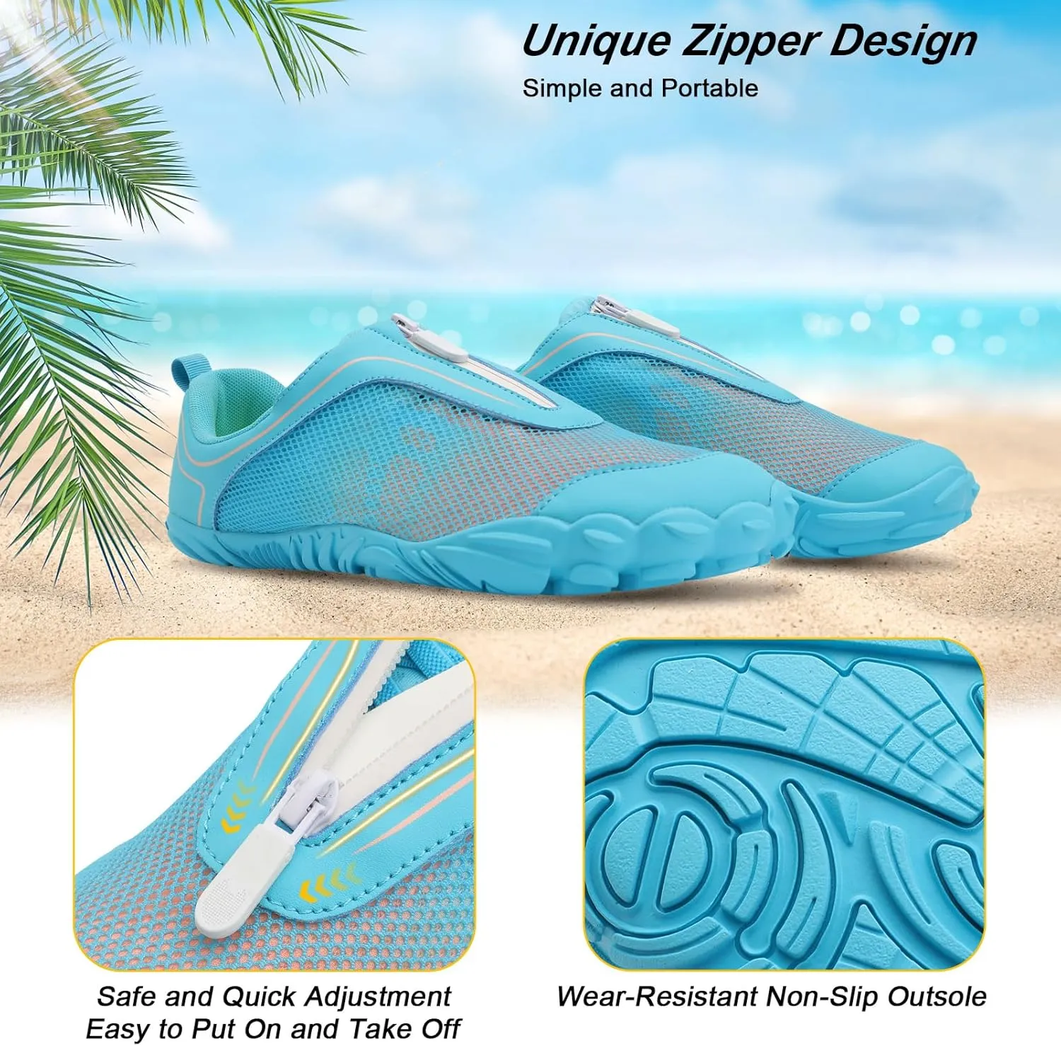 Scurtain Unisex Mens Womens Water Shoes Athletic Sports Aqua Shoes Barefoot Hiking Water Shoes Quick Dry Yoga Pool Swim Surf Beach Walking Shoes with Zipper