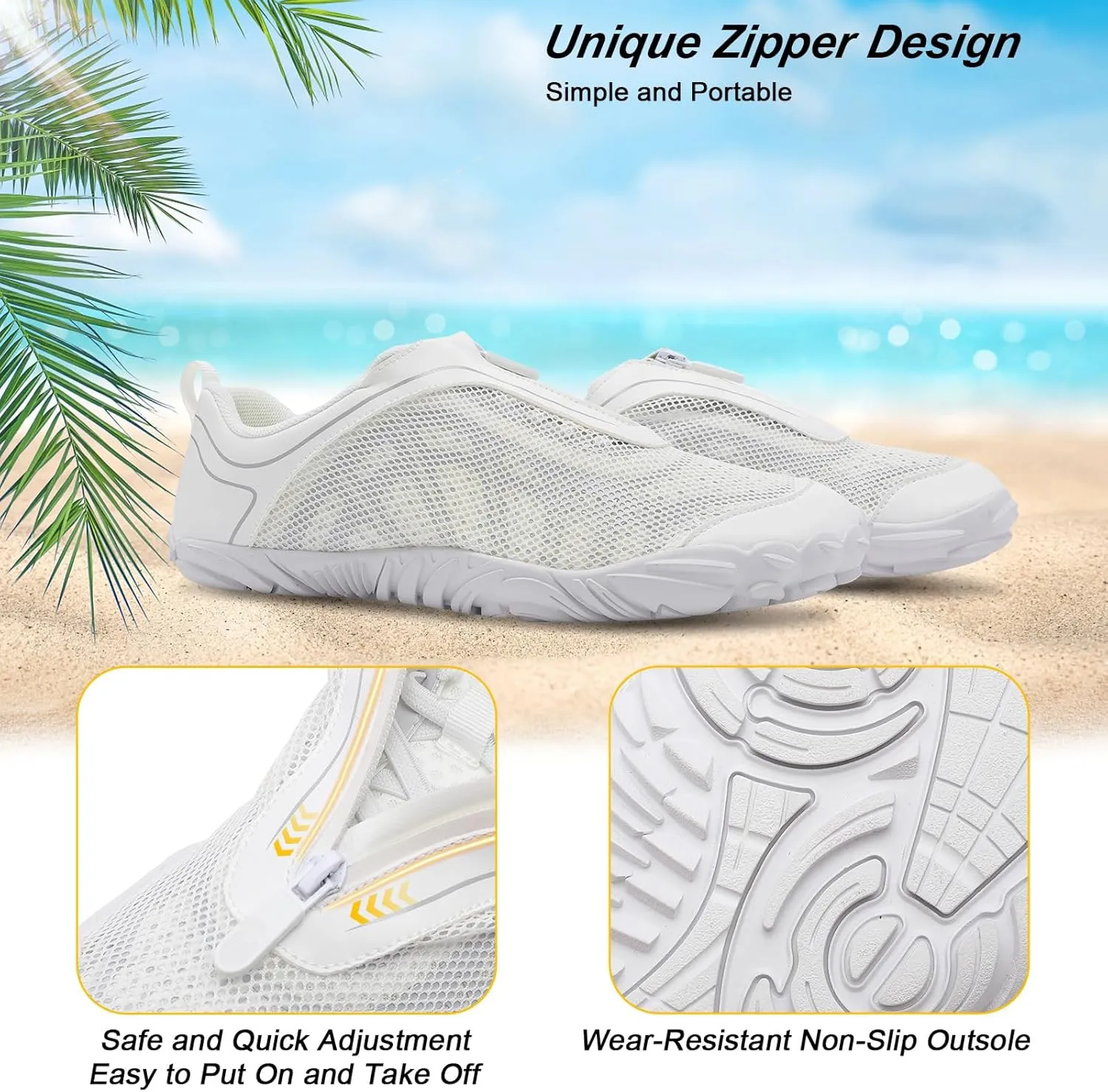Scurtain Unisex Mens Womens Water Shoes Athletic Sports Aqua Shoes Barefoot Hiking Water Shoes Quick Dry Yoga Pool Swim Surf Beach Walking Shoes with Zipper