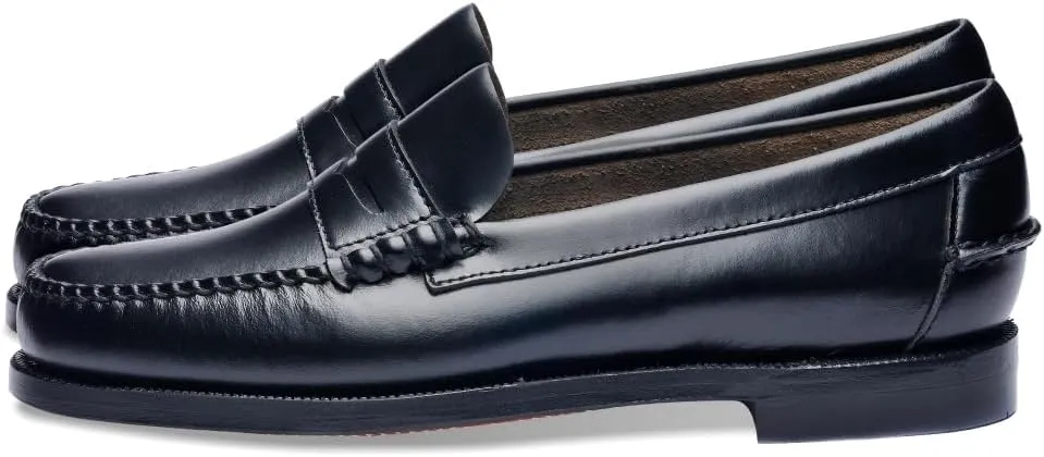 Sebago Women's Classic Dan Leather Penny Loafers – Hand-Sewn Slip-On Moccasins with Leather Sole & Timeless Design, Black - 9.5 Regular