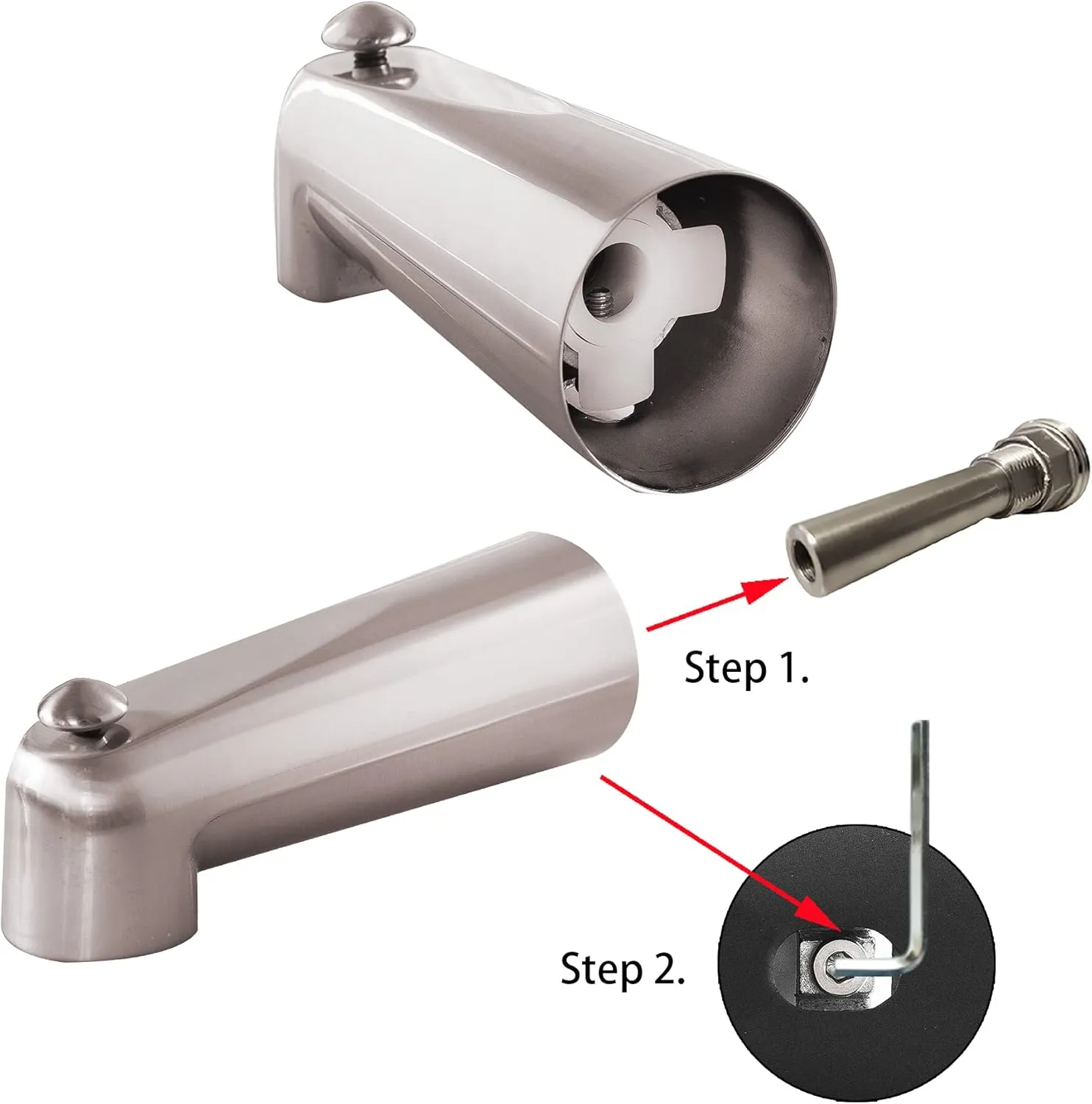 SENTO Slip On Nickel Universal Bathroom Tub Spout with Diverter, Durable Heavy Duty Metal Bathtub Faucet with Shower Diverter - 7 Inches 1/2" Copper Pipe, Satin Nickel