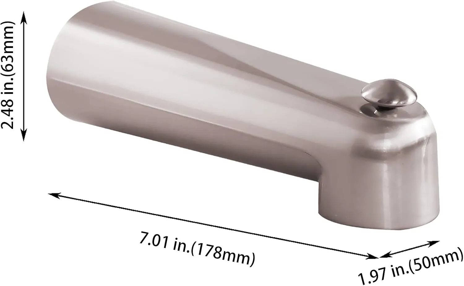 SENTO Slip On Nickel Universal Bathroom Tub Spout with Diverter, Durable Heavy Duty Metal Bathtub Faucet with Shower Diverter - 7 Inches 1/2" Copper Pipe, Satin Nickel