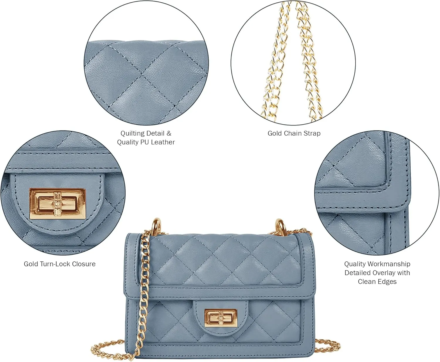 SG SUGU Small Quilted Crossbody Bag, Trendy Designer Mini Shoulder Bag, Phone Wallet Purse for Women