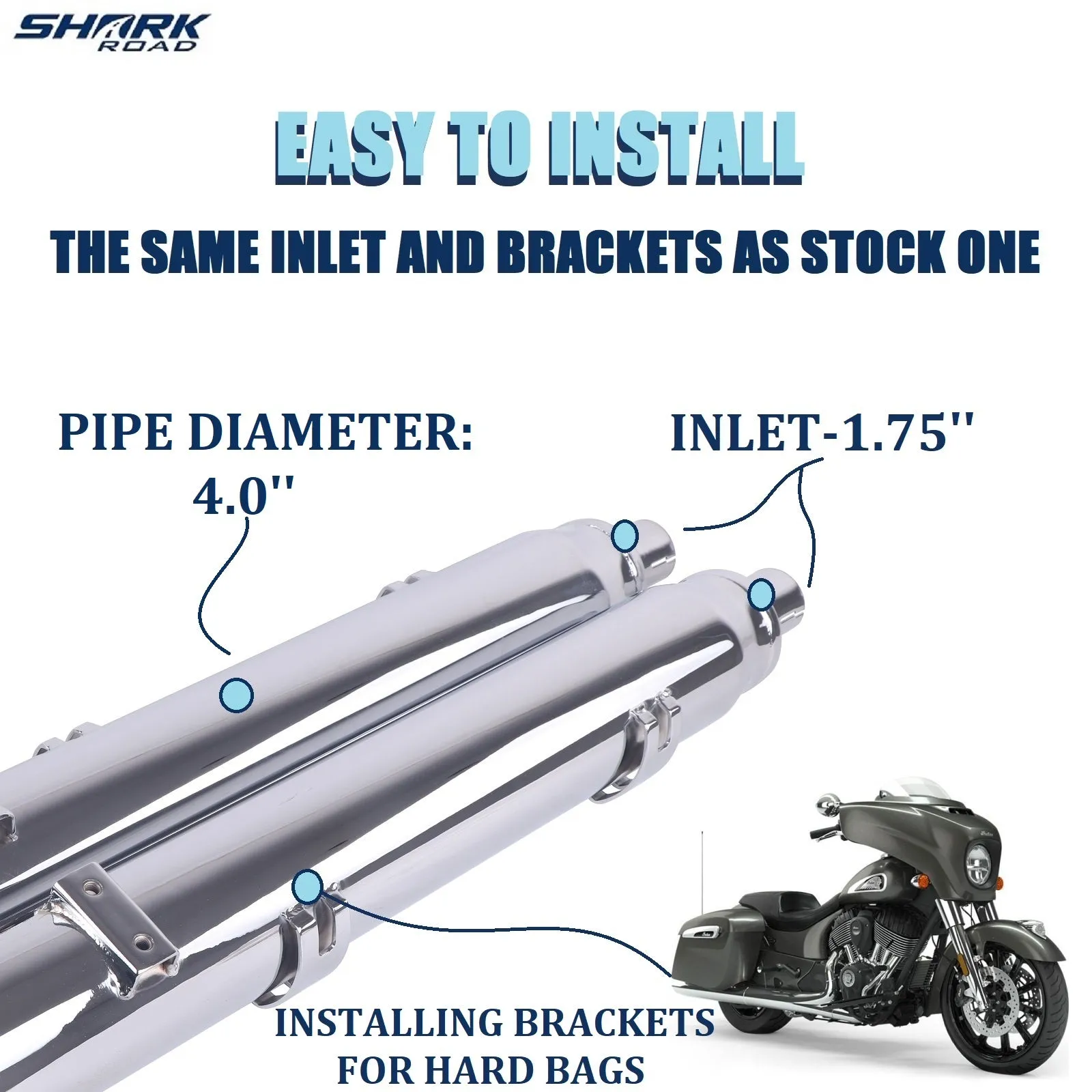 Sharkroad 4“ Slip On Mufflers Exhaust for Indian 2014-2024 Chief