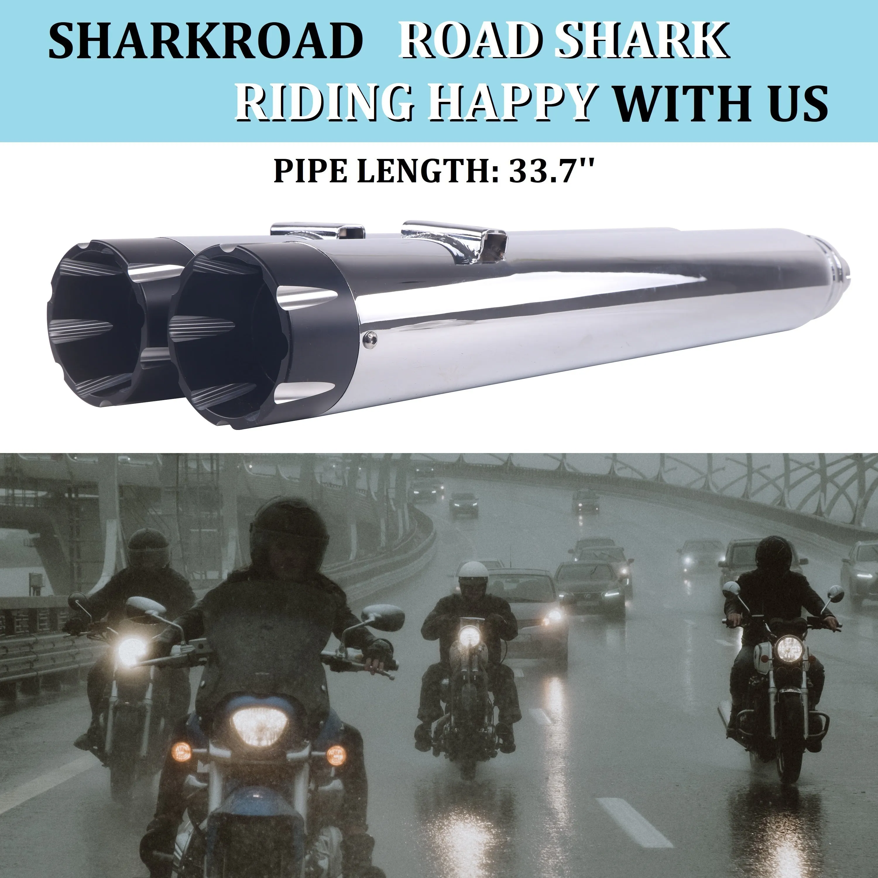 Sharkroad Chrome 4" Slip On Mufflers Exhaust for Indian Touring 2014-2024 Chief