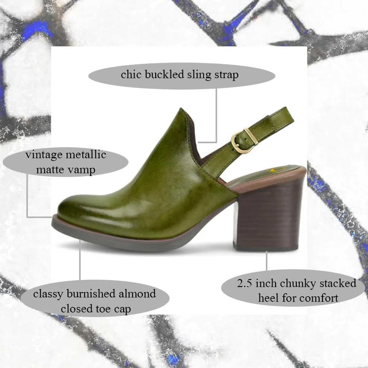 SHODENSE Women Vintage Chunky Stacked Heel Slingback Loafers Pumps Almond Closed Toe Burnished Oxford Loafer Shoes Matte Mid Block Heels Ankle Strap Slingback Sandals Backless Office Work 4-11 M US