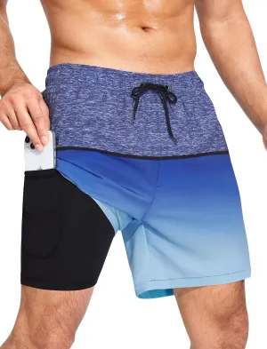 SILKWORLD Men's Swim Trunks Quick Dry Swimming Shorts 6 Inch Bathing Suits with Compression Liner and Zipper Pockets