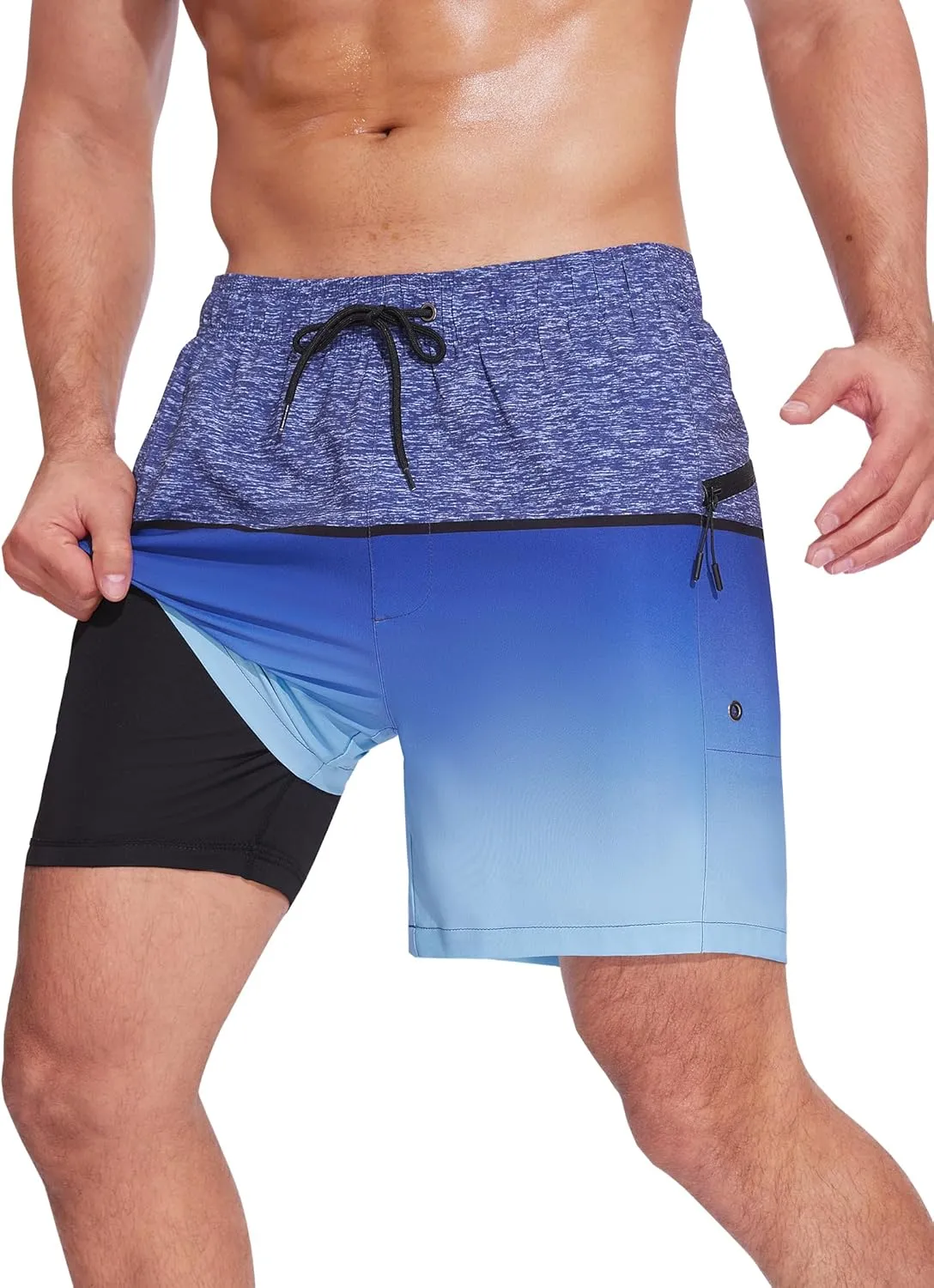 SILKWORLD Men's Swim Trunks Quick Dry Swimming Shorts 6 Inch Bathing Suits with Compression Liner and Zipper Pockets