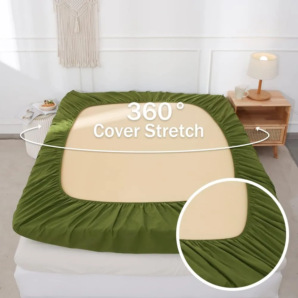 Simple&Opulence Belgian Linen Sheet Set Solid Color - 4 Pieces (1 Flat Sheet, 1 Fitted Sheet & 2 Pillowcases) Natural Flax Cotton Blend Soft Breathable Farmhouse Bedding - Queen Size, Forest