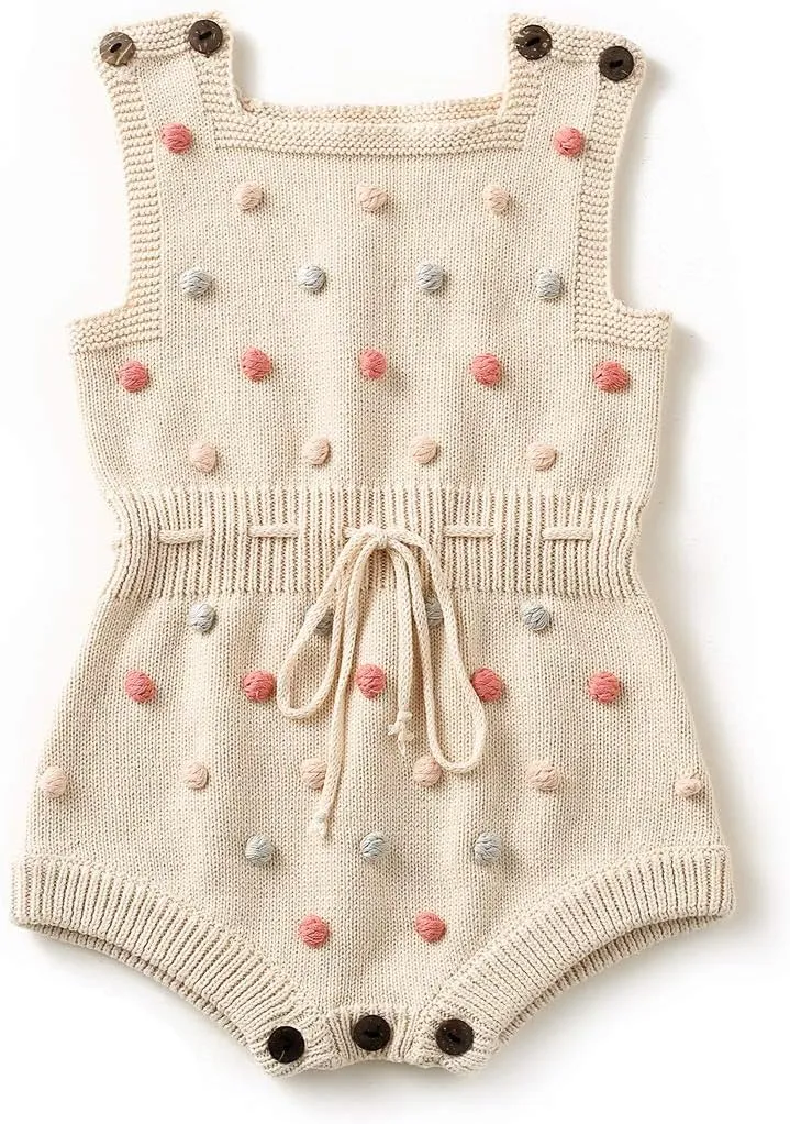 Simplee kids Baby Girl Kint Romper Fall Sleeveless Pompoms Rompers Newborn Little Girl Overall Jumpsuit Outfits