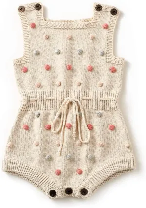 Simplee kids Baby Girl Kint Romper Fall Sleeveless Pompoms Rompers Newborn Little Girl Overall Jumpsuit Outfits