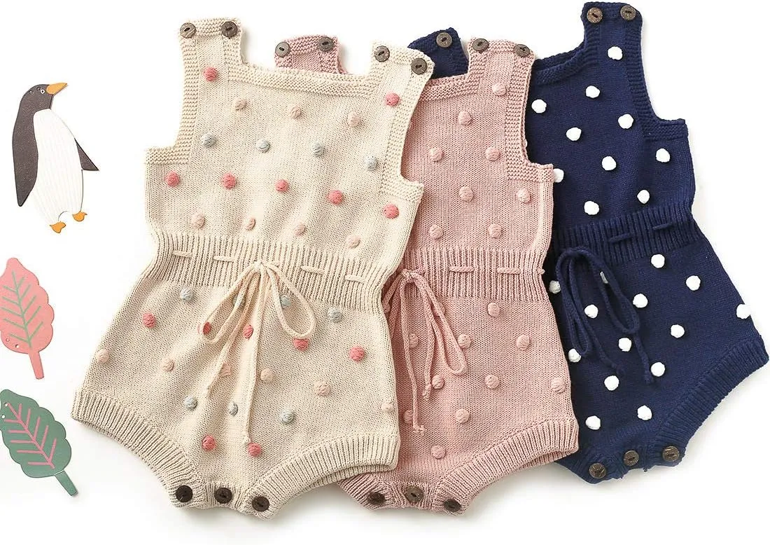 Simplee kids Baby Girl Kint Romper Fall Sleeveless Pompoms Rompers Newborn Little Girl Overall Jumpsuit Outfits