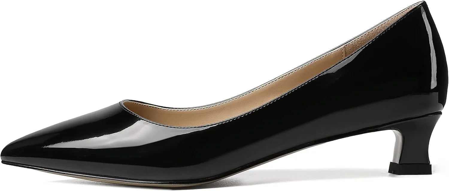 SKYSTERRY Women's Pointed Toe Patent Leather Dress Office Slip On Kitten Spool Low Heel Pumps Shoes 1.5 Inch