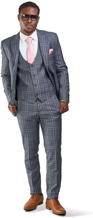 Slim Fit Suit 2 Button Peak Lapel Windowpane Plaid Vest Optional 35071