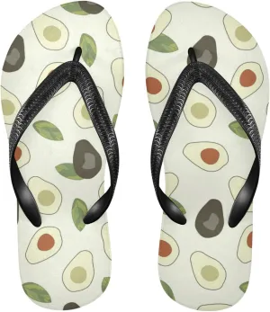 Slim Flip Flops for Women Beach - Cartoon Avocado Casual Thong Flat Sandals Rubber Slide Slippers Shower Shoes