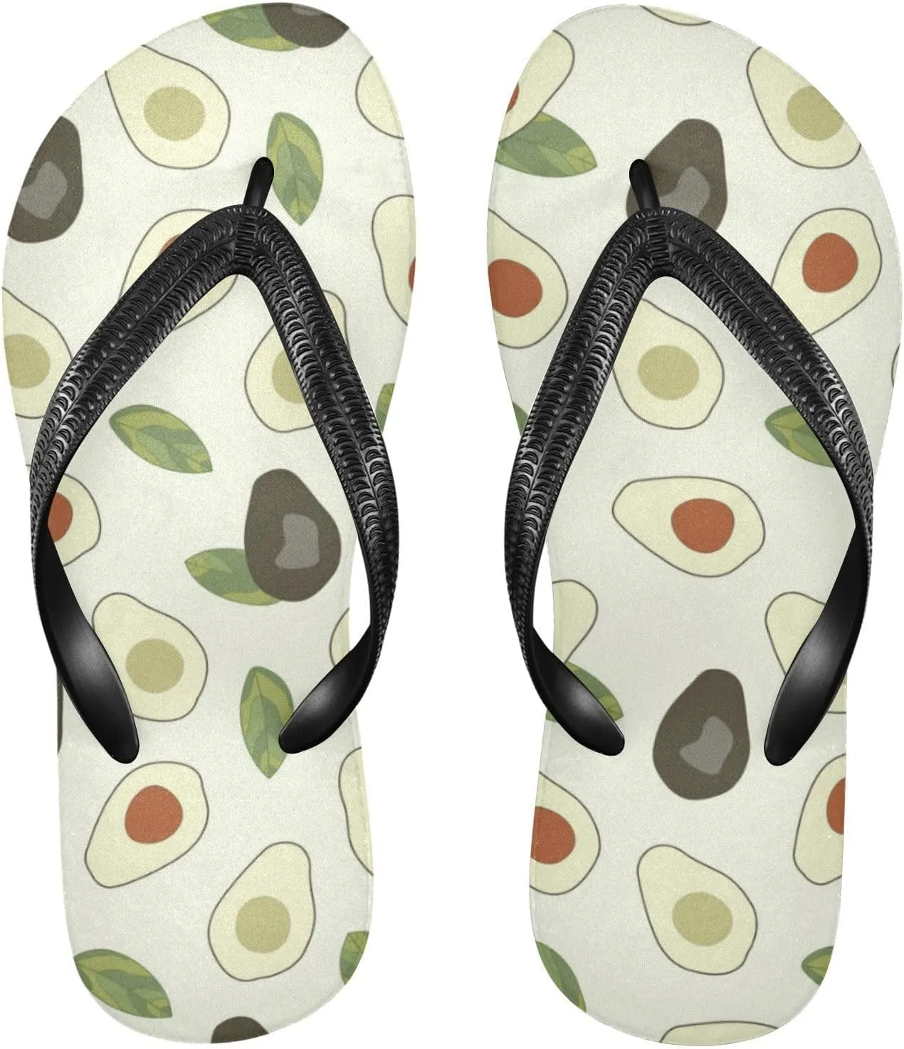 Slim Flip Flops for Women Beach - Cartoon Avocado Casual Thong Flat Sandals Rubber Slide Slippers Shower Shoes