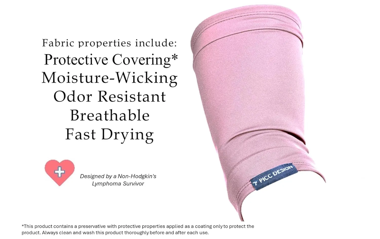 Slip-On PICC Line Arm Sleeve w/Antimicrobial & Moisture-Wicking Properties! (Pink, Small)…