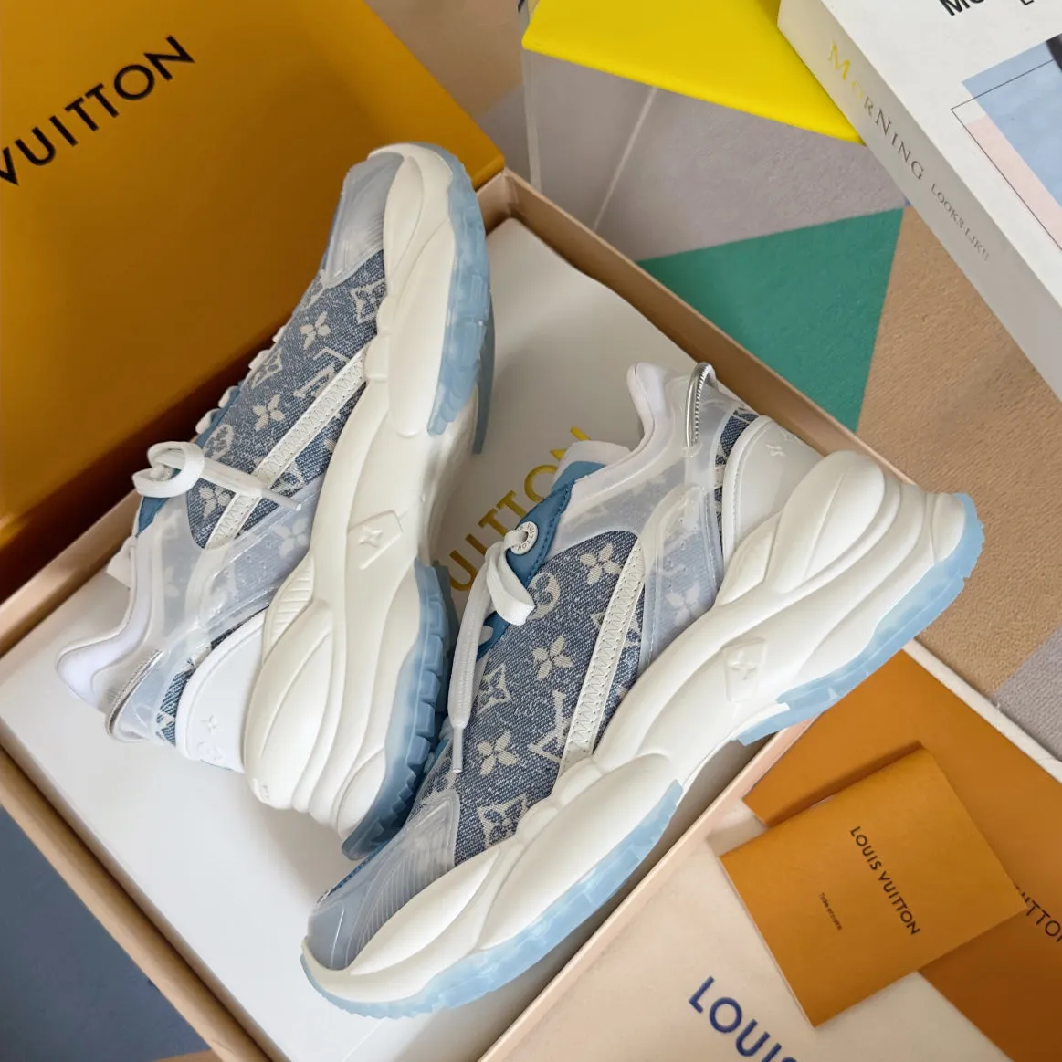 Sneaker 55mm Limited time Jacquard Mix Blue Fabric 55 Louis Light Machine-learning Vuitton White Monogram Run