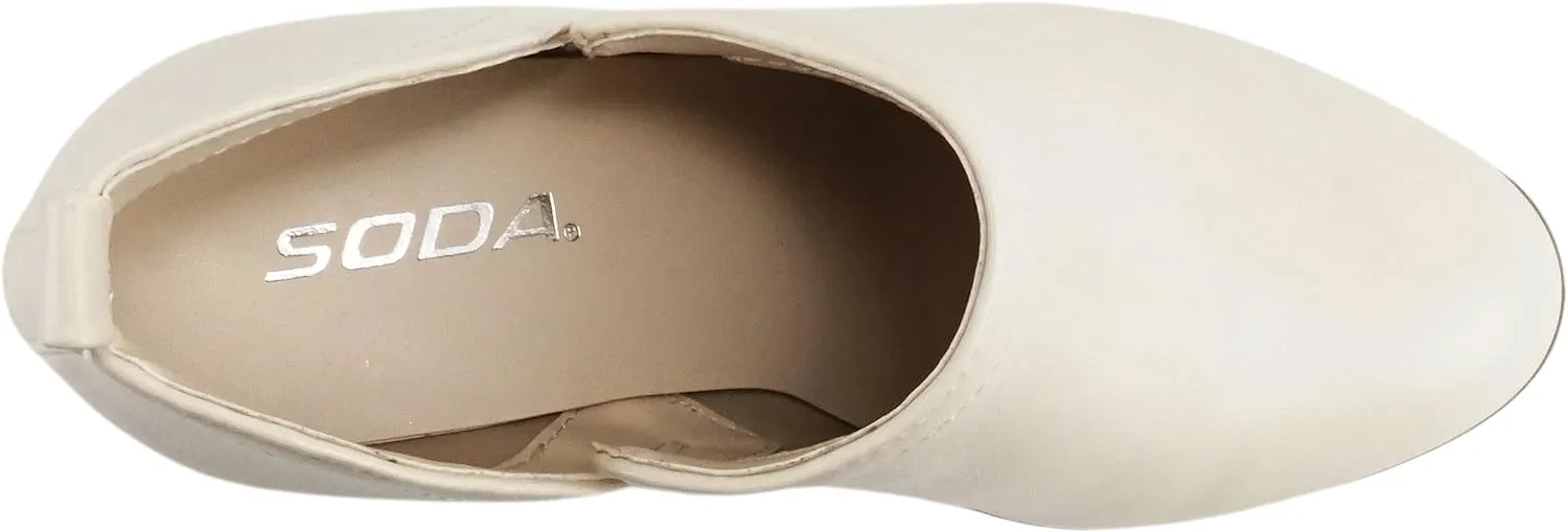 Soda “GAMEY” ~ Women Almond Toe V-Cut Slip-On Medium Stack Heel Ankle Bootie Shootie