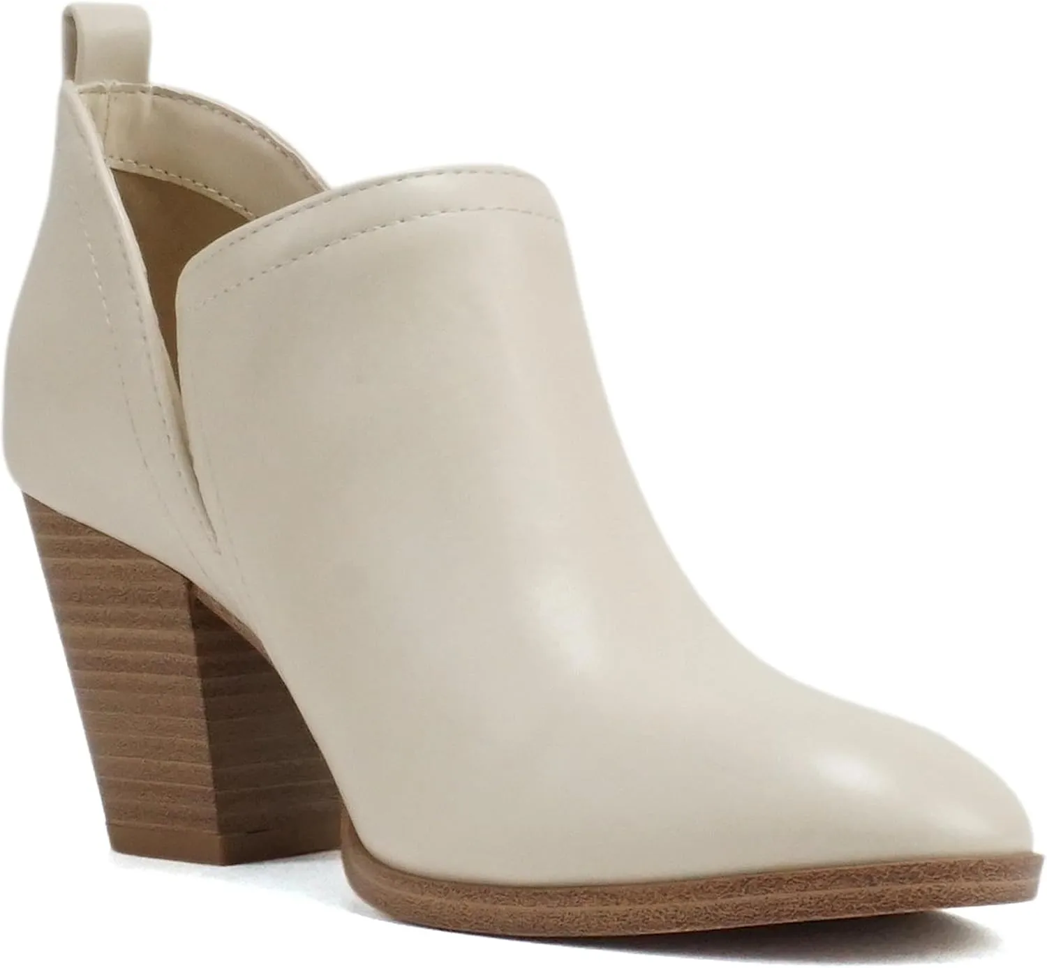 Soda “GAMEY” ~ Women Almond Toe V-Cut Slip-On Medium Stack Heel Ankle Bootie Shootie