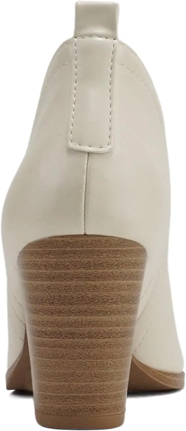 Soda “GAMEY” ~ Women Almond Toe V-Cut Slip-On Medium Stack Heel Ankle Bootie Shootie