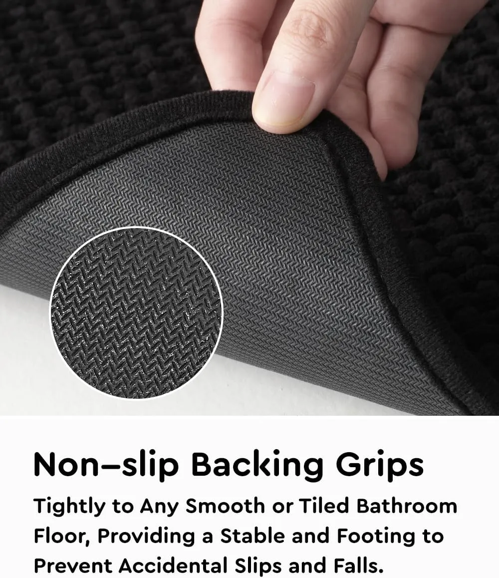 Soft Chenille Bath Mat Runner Long-Super Absorbent Bathroom Mat Quick Dry- Rubber Backed Bath Mats for Bathroom Floor Non Slip-Machine Washable Bathroom Rugs Front of Bathtub,Shower Room-2471-BLACK