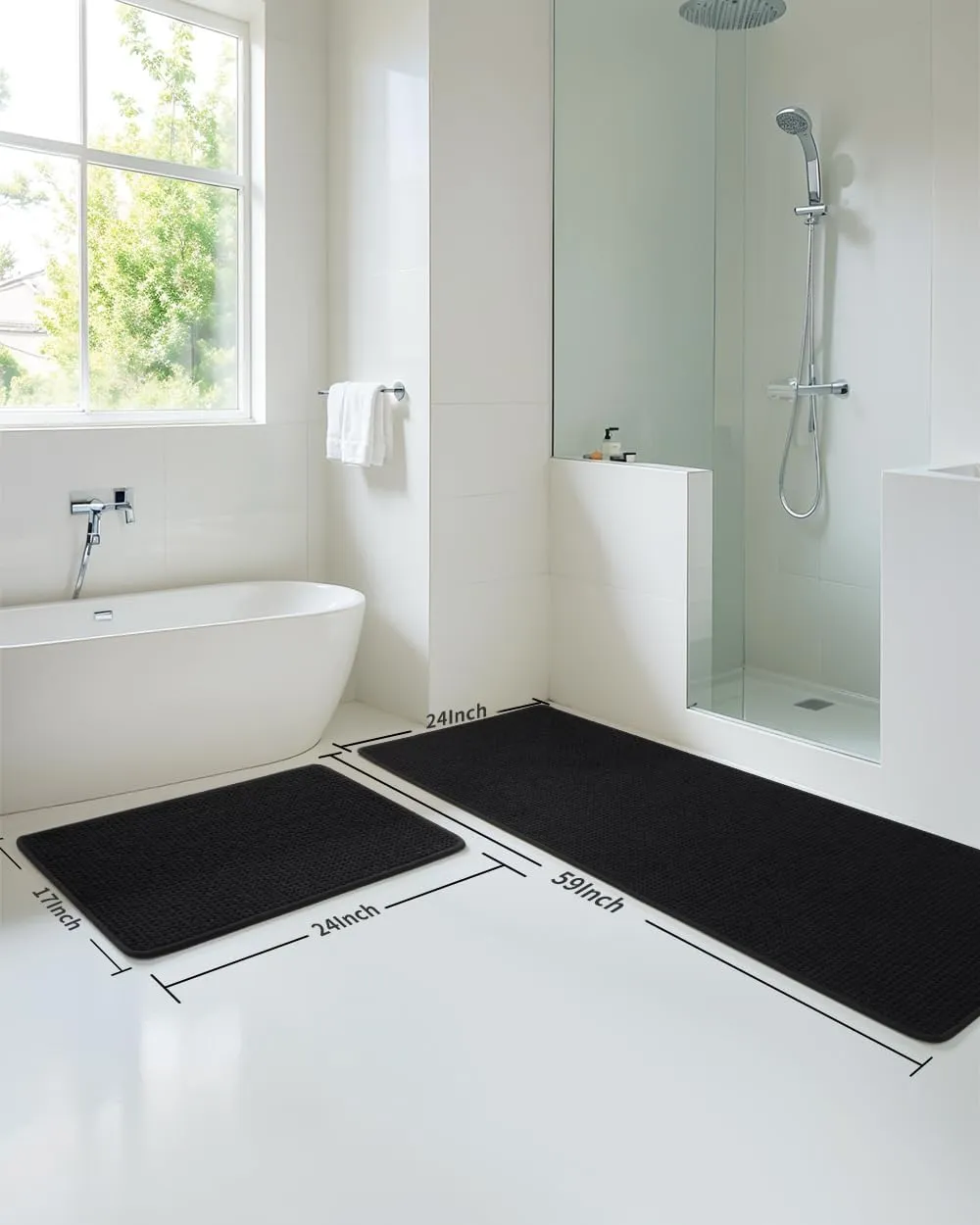 Soft Chenille Bath Mat Runner Long-Super Absorbent Bathroom Mat Quick Dry- Rubber Backed Bath Mats for Bathroom Floor Non Slip-Machine Washable Bathroom Rugs Front of Bathtub,Shower Room-2471-BLACK