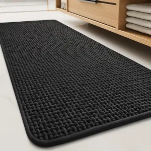 Soft Chenille Bath Mat Runner Long-Super Absorbent Bathroom Mat Quick Dry- Rubber Backed Bath Mats for Bathroom Floor Non Slip-Machine Washable Bathroom Rugs Front of Bathtub,Shower Room-2471-BLACK