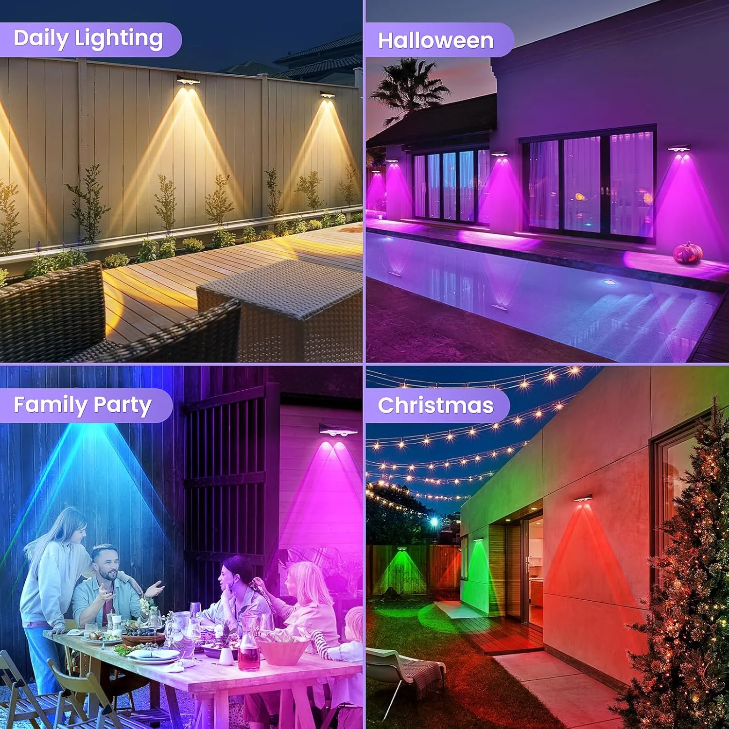 Solar Fence Lights Outdoor 8 Pack - 8 Modes (RGB Cycle/Fixed), Fence Lights Solar Powered for Outside, IP65 Waterproof, Auto ON/Off Deck Lighting for Wall, Step, Patio, Pathway, Stairs