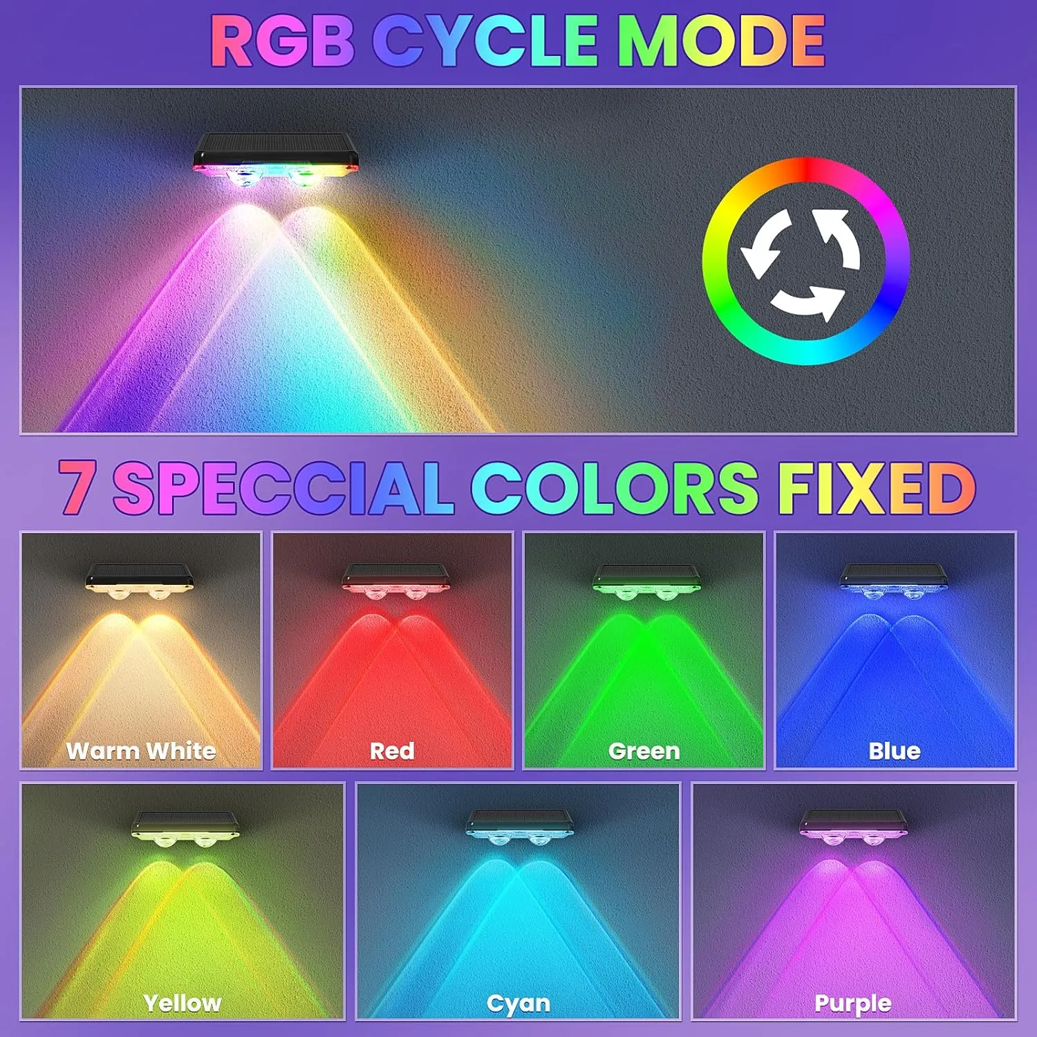 Solar Fence Lights Outdoor 8 Pack - 8 Modes (RGB Cycle/Fixed), Fence Lights Solar Powered for Outside, IP65 Waterproof, Auto ON/Off Deck Lighting for Wall, Step, Patio, Pathway, Stairs