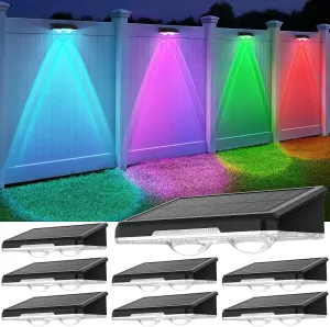 Solar Fence Lights Outdoor 8 Pack - 8 Modes (RGB Cycle/Fixed), Fence Lights Solar Powered for Outside, IP65 Waterproof, Auto ON/Off Deck Lighting for Wall, Step, Patio, Pathway, Stairs