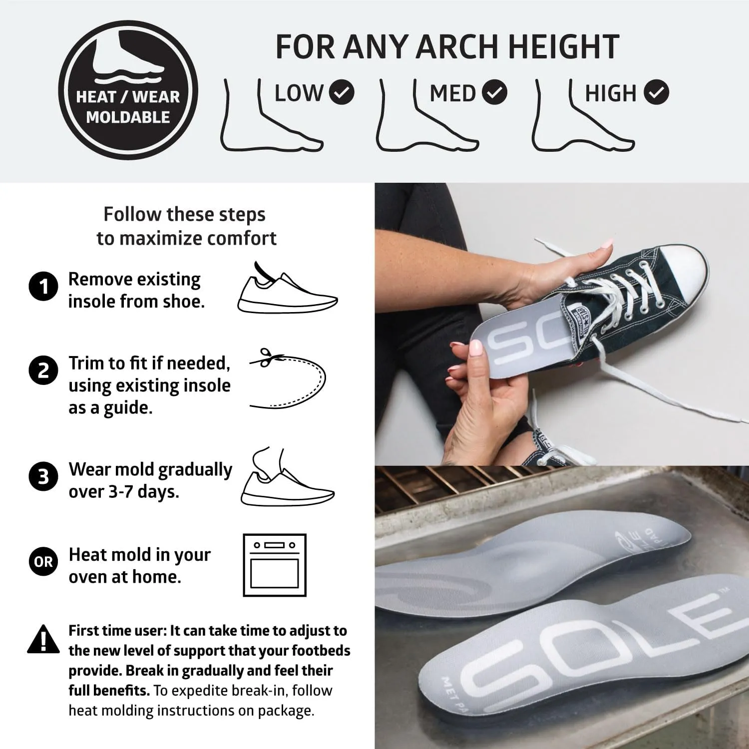 SOLE Active Thin Plantar Fasciitis Insoles, Men & Women - Arch Support Inserts for Foot Health and Heel Pain Relief, Orthotic Shoe Inserts - Multiple Sizes