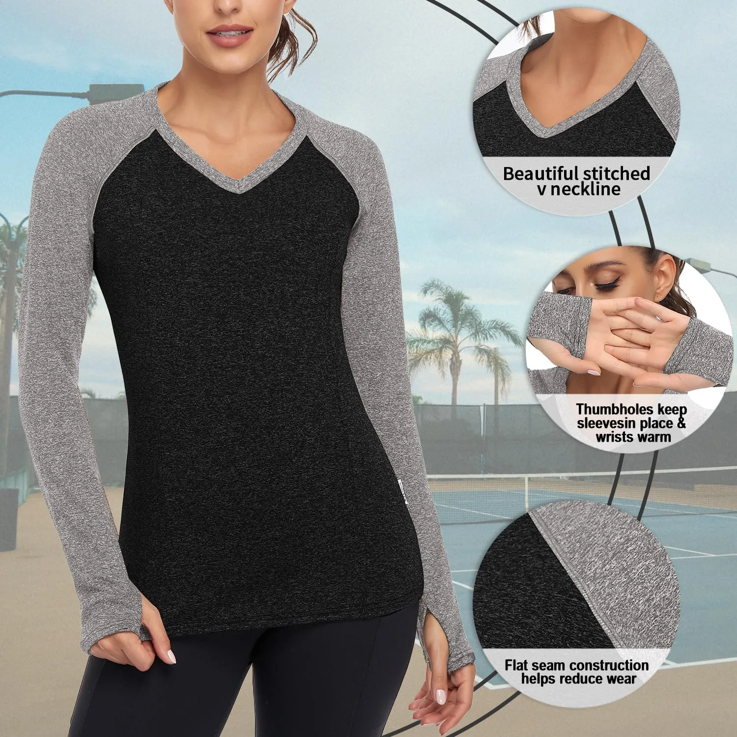 Soneven Women Fleece Thermal Long Sleeve Running Shirt Workout Tops Moisture Wicking Athletic Shirts with Thumb Holes
