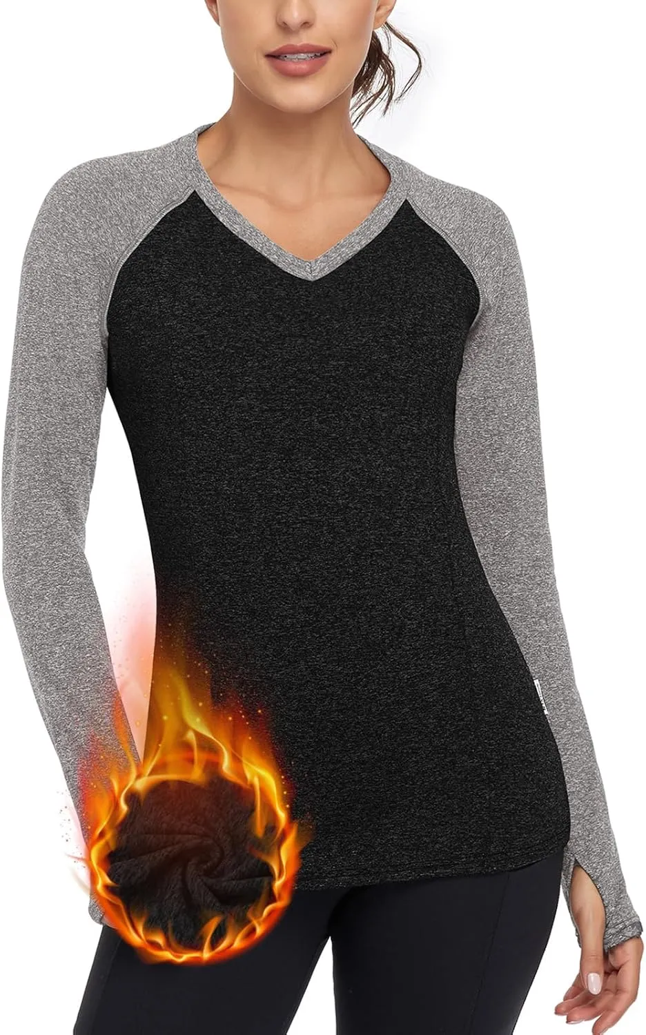 Soneven Women Fleece Thermal Long Sleeve Running Shirt Workout Tops Moisture Wicking Athletic Shirts with Thumb Holes