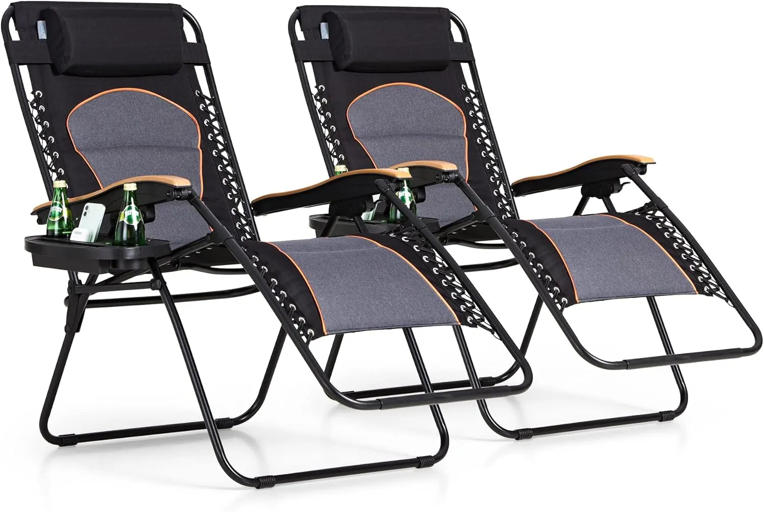 Sophia & William XL Zero Gravity Chair (2 Pack), Oversize Gravity Recliner Lounge Chair with Free Cup Holder, Supports 400 LBS (Black)