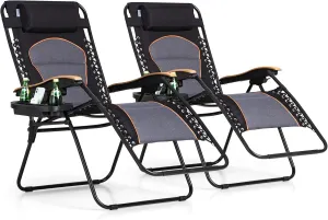Sophia & William XL Zero Gravity Chair (2 Pack), Oversize Gravity Recliner Lounge Chair with Free Cup Holder, Supports 400 LBS (Black)