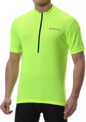 Spotti Men's Cycling Bike Jersey Short Sleeve with 3 Rear Pockets- Moisture Wicking, Breathable, Quick Dry Biking Shirt