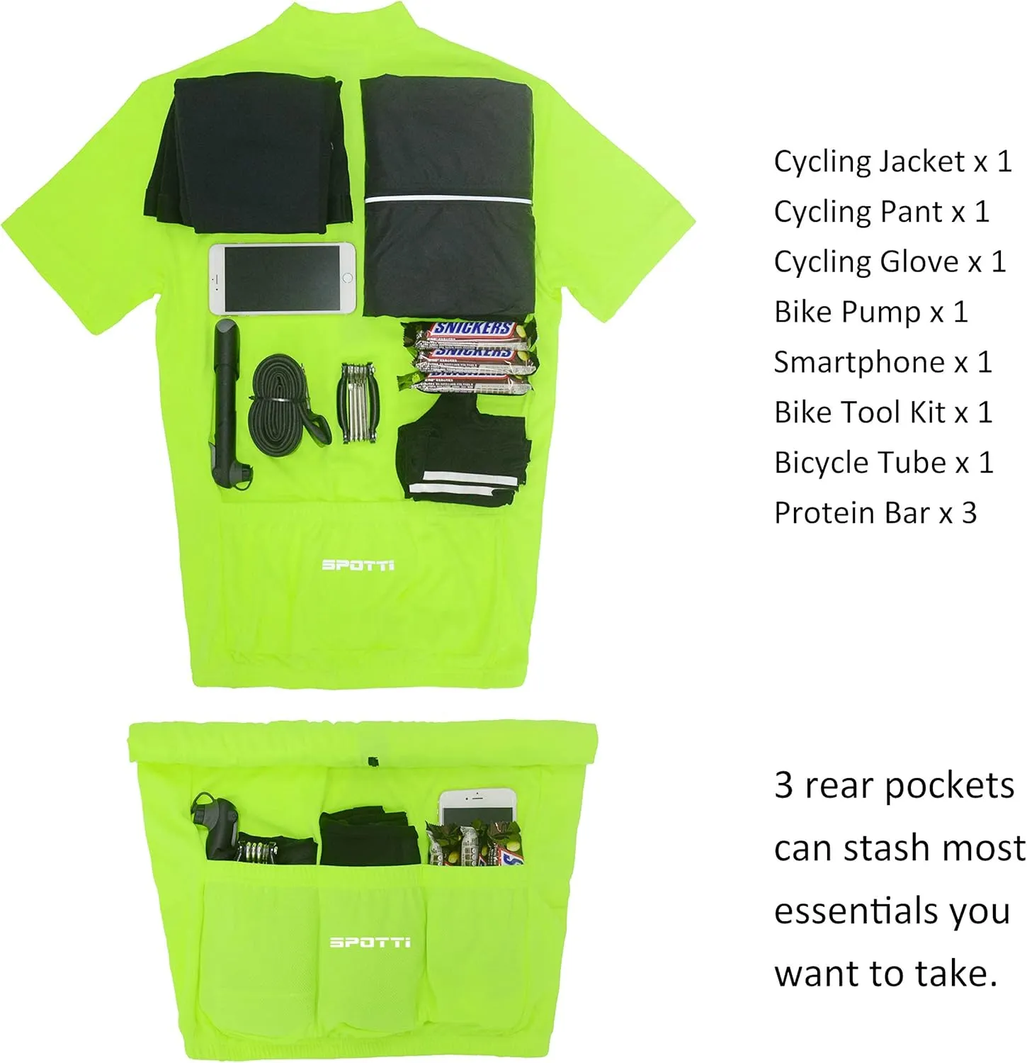 Spotti Men's Cycling Bike Jersey Short Sleeve with 3 Rear Pockets- Moisture Wicking, Breathable, Quick Dry Biking Shirt
