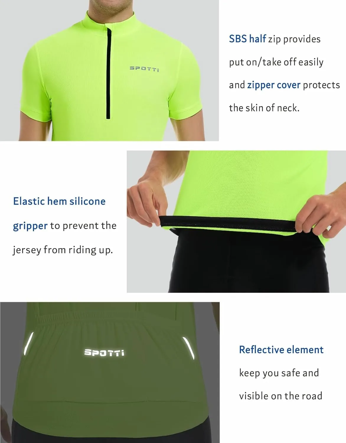 Spotti Men's Cycling Bike Jersey Short Sleeve with 3 Rear Pockets- Moisture Wicking, Breathable, Quick Dry Biking Shirt