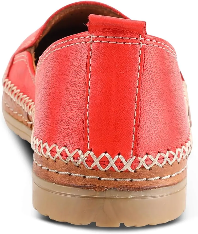 Spring Step Women's Ingrid Slip-On Premium Leather Loafers - Laser Cutout Design, Elastic Goring, Lightweight Flat Sole