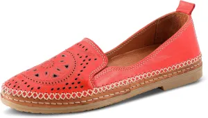 Spring Step Women's Ingrid Slip-On Premium Leather Loafers - Laser Cutout Design, Elastic Goring, Lightweight Flat Sole