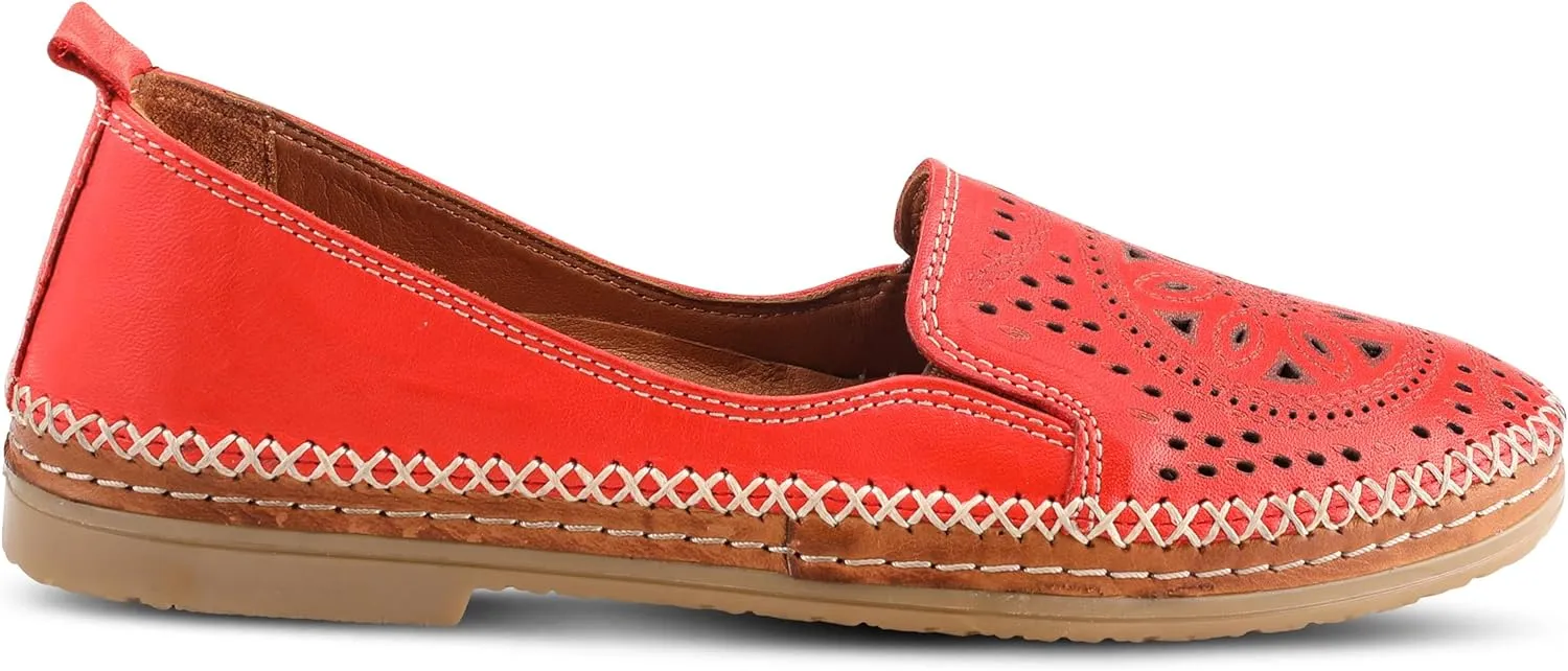 Spring Step Women's Ingrid Slip-On Premium Leather Loafers - Laser Cutout Design, Elastic Goring, Lightweight Flat Sole